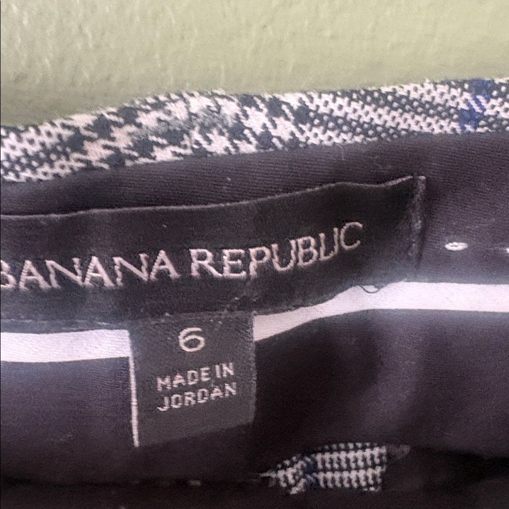 Banana Republic Sloan Grey Black White Navy Houndstooth Plaid Pants Sz 6 - Picture 6 of 8